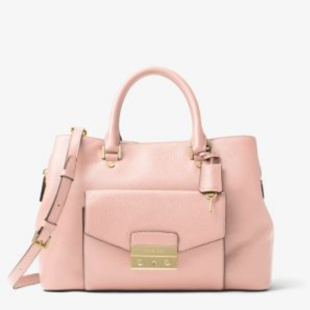 MICHAEL KORS PEBBLED LEATHER SATCHEL WITH CROSSBODY STRAP!